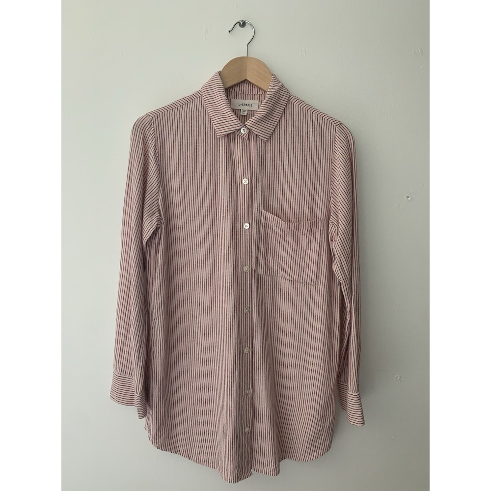 L*Space Skipper Top Pink Brown Island Fever Striped Sz SM Button Up Coverup